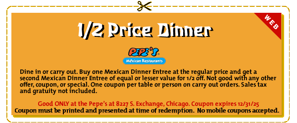 1/2 Price Dinner